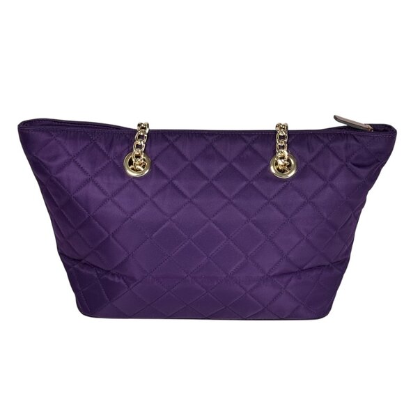 Calvin Klein Quilted Tote Bag Purple Chain Leather Handles Gold Hardware Preppy - Picture 5 of 14